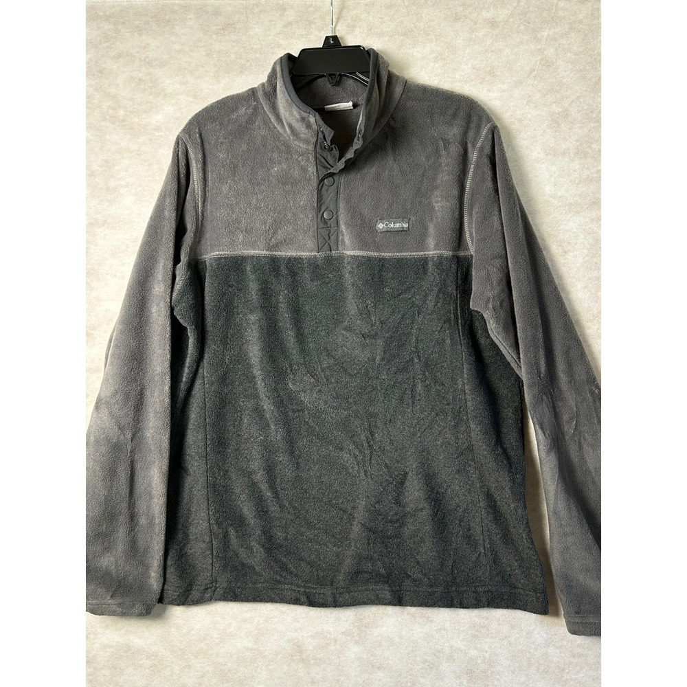 Columbia Mens Fleece Pullover Grey Snap Neck Mock Neck Jacket Large